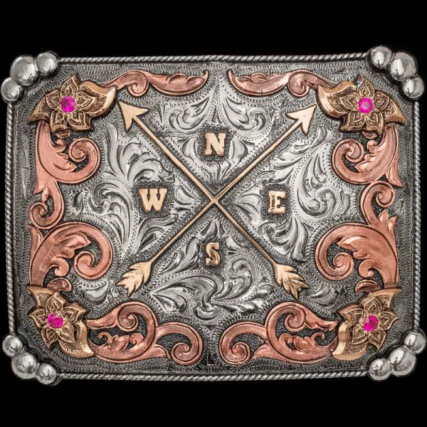 Wander into the Wild Blue with the Granger Belt Buckle! This beautiful buckle is crafted on a square, hand-engraved base with gorgeous copper scrollwork and bronze flowers. An absolute win for any cowgirl!